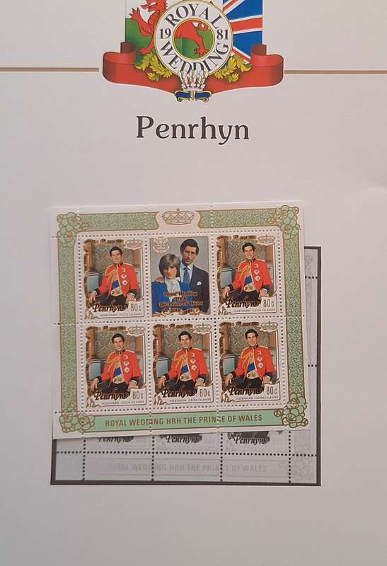 Official Royal Wedding 1981 Album Page PENRHYN with Mint Sheetlet of 5 x 80c stamps