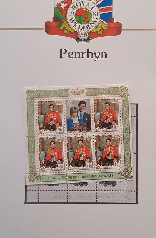 Official Royal Wedding 1981 Album Page PENRHYN with Mint Sheetlet of 5 x 80c stamps