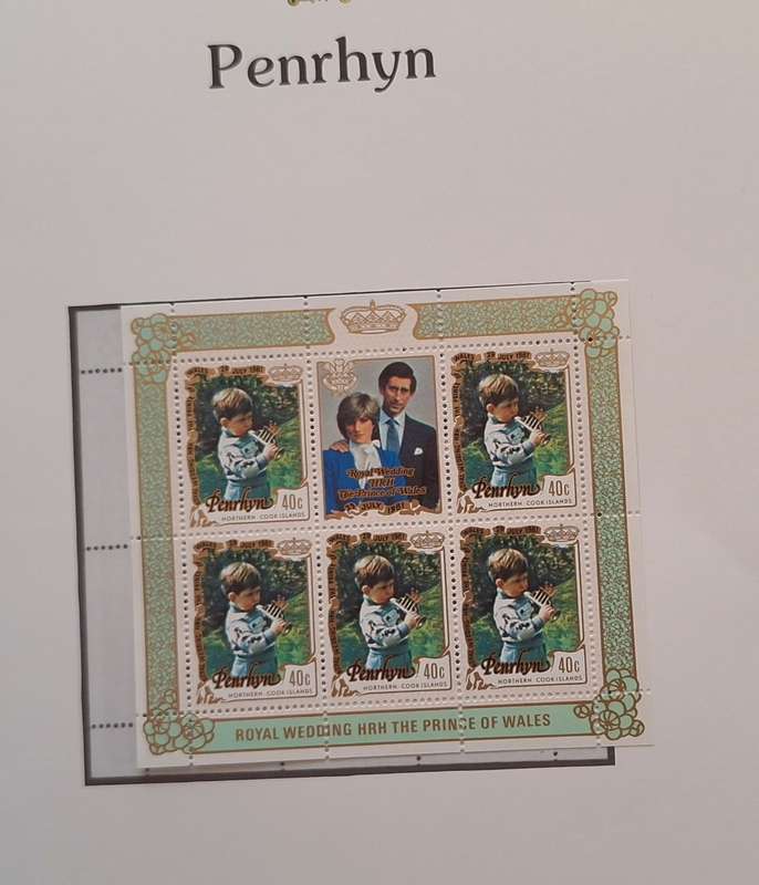 Official Royal Wedding 1981 Album Page PENRHYN with Sheetlet of 5 x 40c stamps