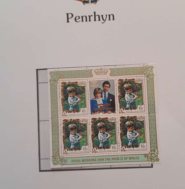 Official Royal Wedding 1981 Album Page PENRHYN with Sheetlet of 5 x 40c stamps