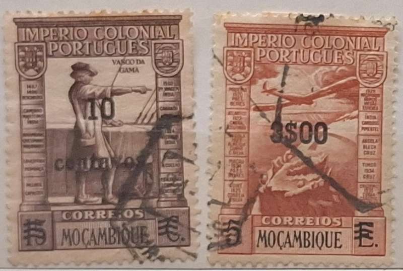 Portuguese Mozambique 1938 2 Used Surcharge Hinged stamps