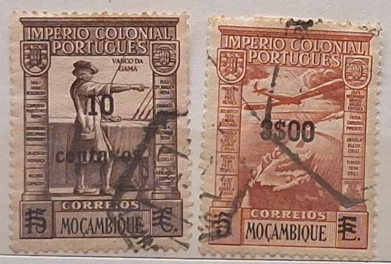 Portuguese Mozambique 1938 2 Used Surcharge Hinged stamps