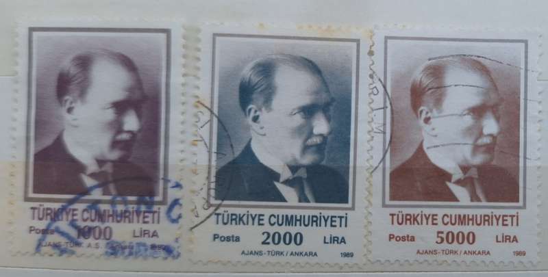 Turkey 1989 Mustafa Kemal Ataturk the First President of Turkey 3 Used stamps
