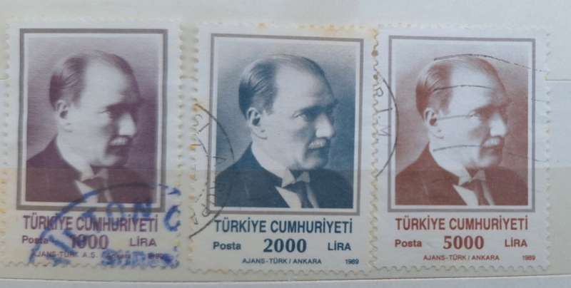 Turkey 1989 Mustafa Kemal Ataturk the First President of Turkey 3 Used stamps
