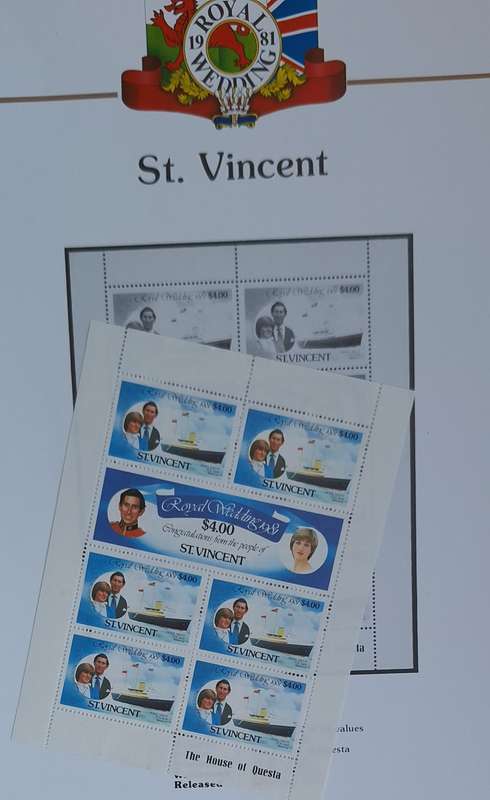 Official Royal Wedding 1981 Album Page ST. VINCENT  with Mint Sheetlet of 6x$2.50 stamps