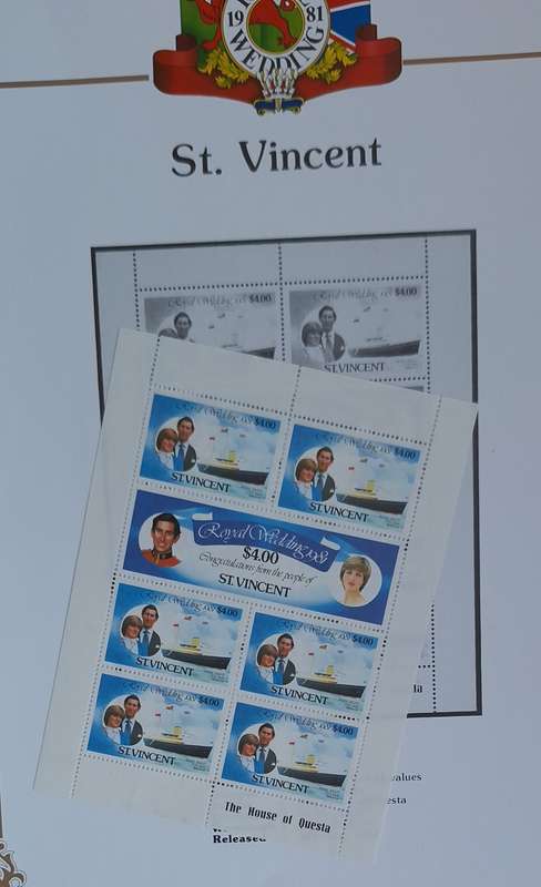 Official Royal Wedding 1981 Album Page ST. VINCENT  with Mint Sheetlet of 6x$2.50 stamps