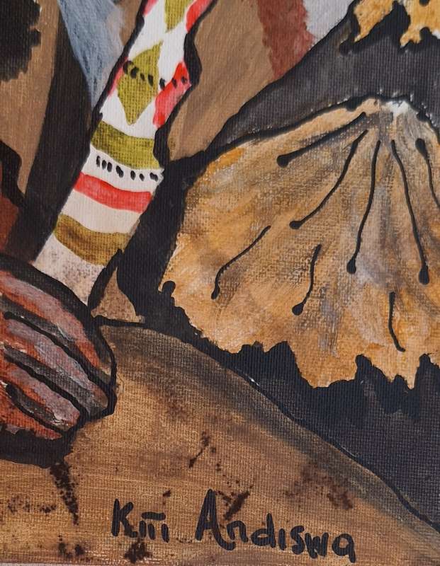 Unframed Painting on Canvas of Traditional African Warrior by Kiti Andiswa