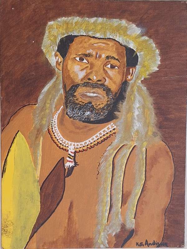 Unframed Painting on Canvas of Traditional African Warrior by Kiti Andiswa