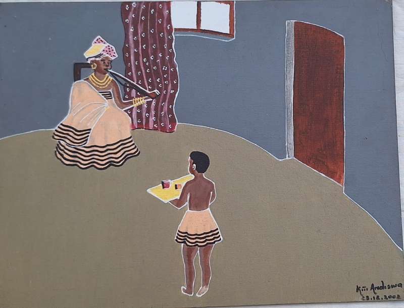Unframed Painting on Canvas of Traditional African Scene by Kiti Andiswa