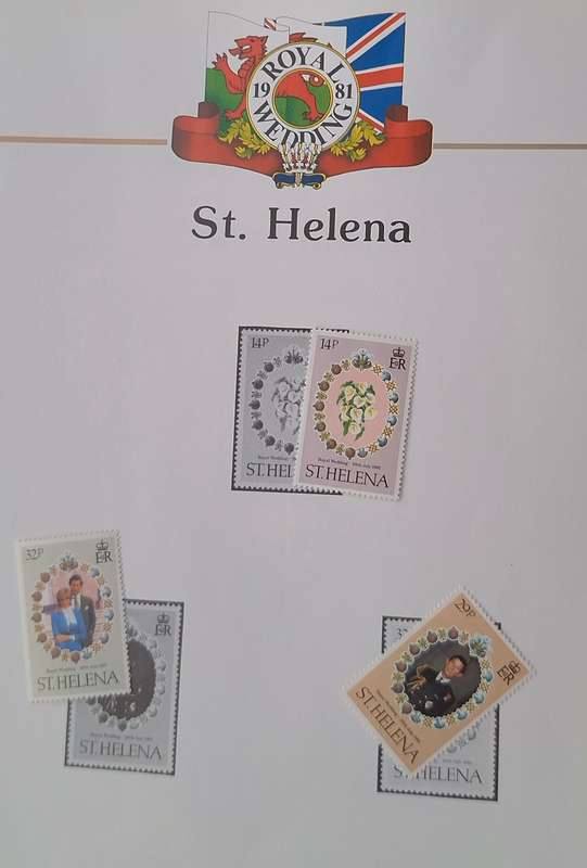 Official Royal Wedding 1981 Album Page ST. HELENA  with Set of 3 Value Mint stamps