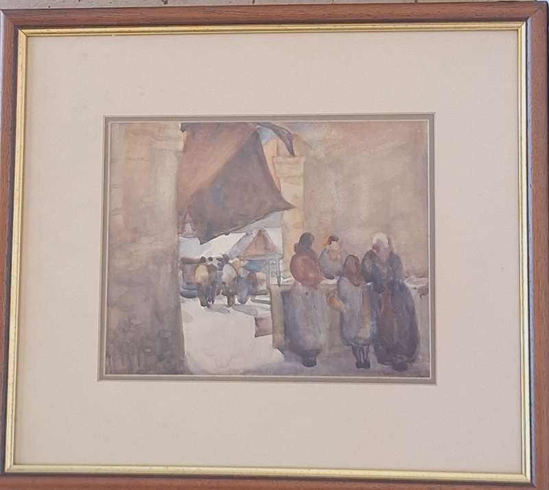 Framed Painting of Street Market by Unknown Artist