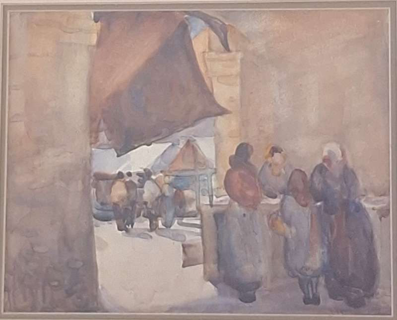 Framed Painting of Street Market by Unknown Artist