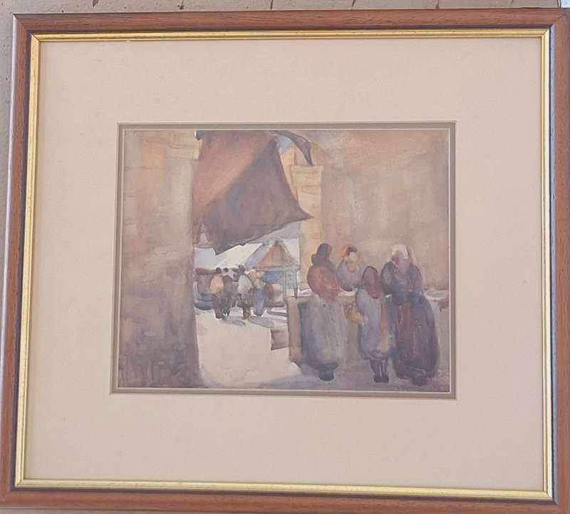 Framed Painting of Street Market by Unknown Artist
