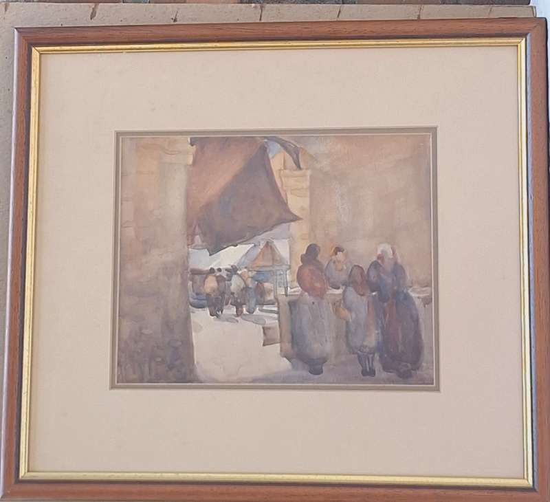 Framed Painting of Street Market by Unknown Artist
