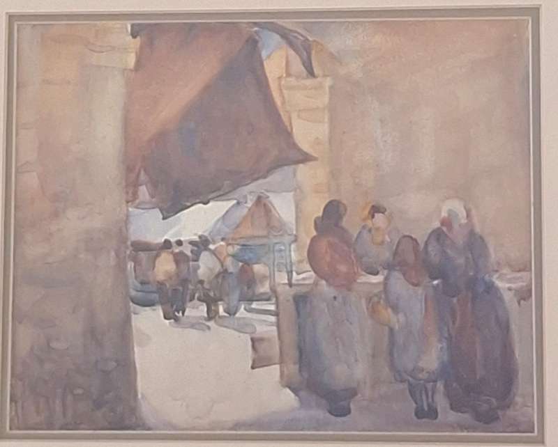 Framed Painting of Street Market by Unknown Artist
