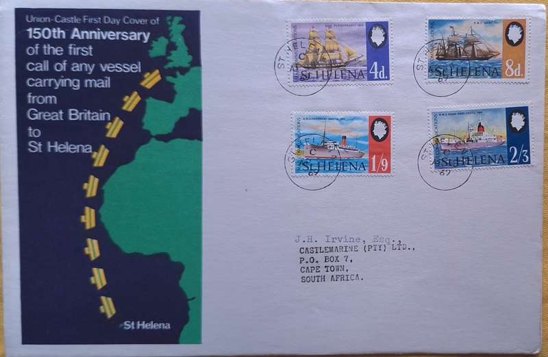 St Helena 1969 Union Castle FDC 150th Anniversary 1st Mail Carrying Vessel from Great Britain