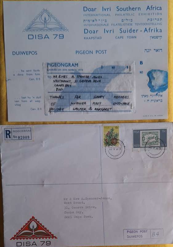 South Africa Disa 79 Pigeon Post Duiwepos Registered Envelope and Pigeongram