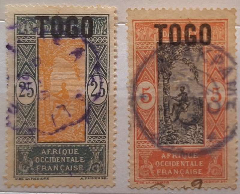 French Dahomey overprinted for French Togoland 1921 2 Used Hinged stamps