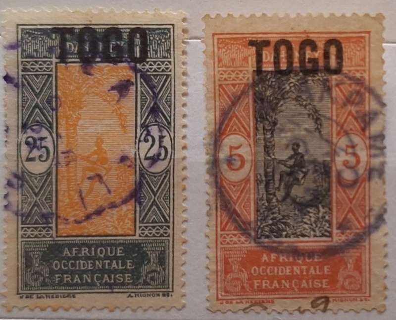French Dahomey overprinted for French Togoland 1921 2 Used Hinged stamps