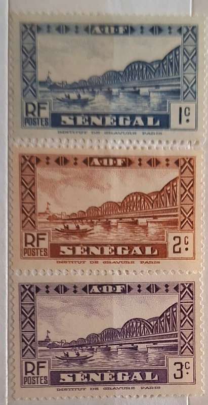 French Senegal 1935-40 Buildings: Faidherbe Bridge 3 Unused Hinged stamps