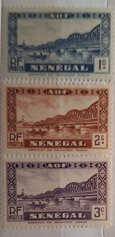 French Senegal 1935-40 Buildings: Faidherbe Bridge 3 Unused Hinged stamps