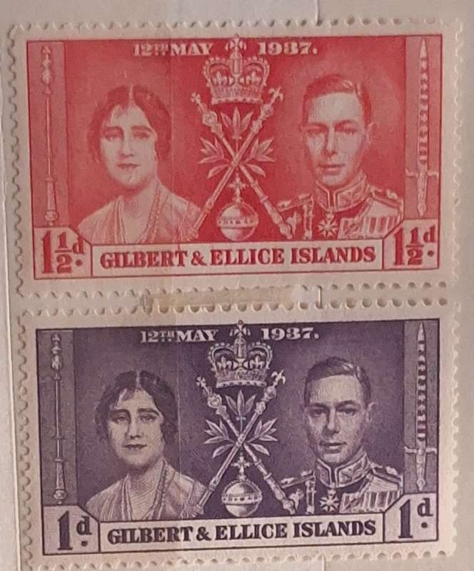 Gilbert & Ellis Islands 1937 Coronation George VI 2 Unused Hinged stamps