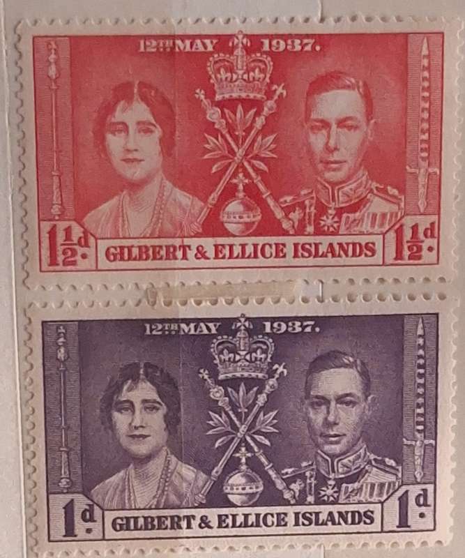 Gilbert & Ellis Islands 1937 Coronation George VI 2 Unused Hinged stamps