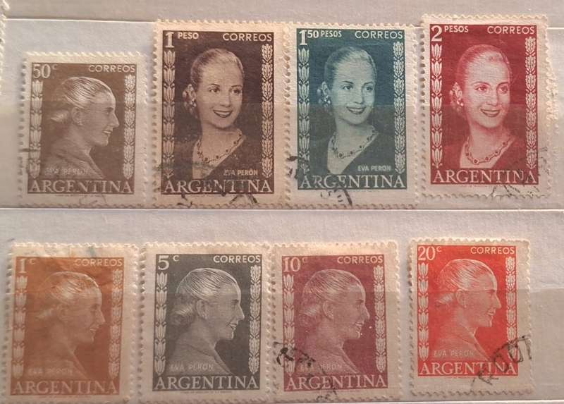 Argentina 1952 First Lady Eva Peron 8 Used Hinged stamps