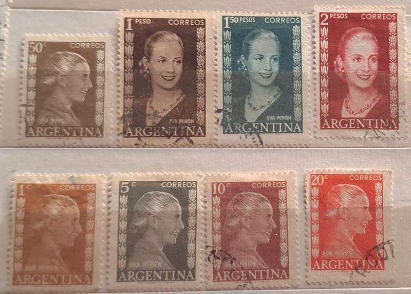Argentina 1952 First Lady Eva Peron 8 Used Hinged stamps