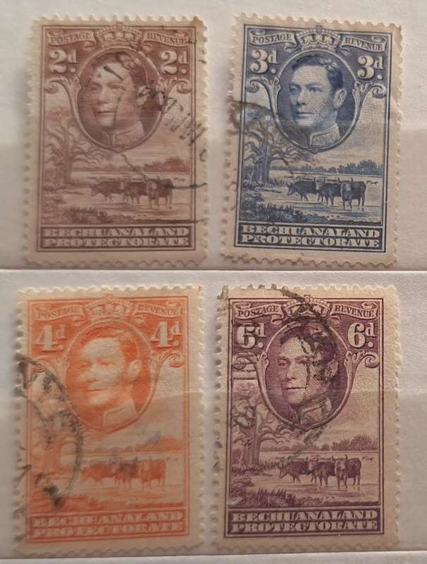 Bechuanaland 1938-44 George VI Definitives 4 Used Hinged stamps