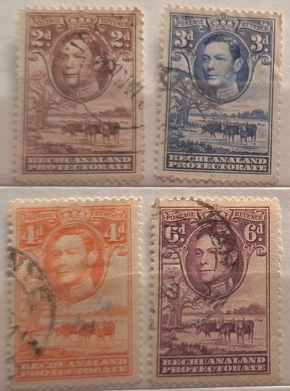 Bechuanaland 1938-44 George VI Definitives 4 Used Hinged stamps