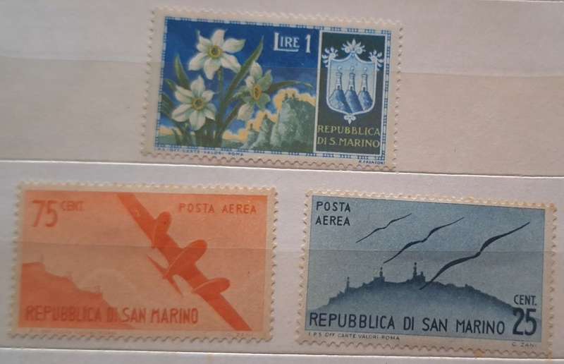 San Marino 1946 Wings Over Mt. Titano and 1953 Flowers 3 Unused Hinged stamps
