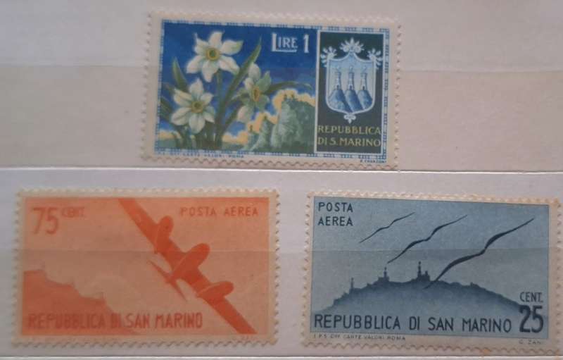 San Marino 1946 Wings Over Mt. Titano and 1953 Flowers 3 Unused Hinged stamps