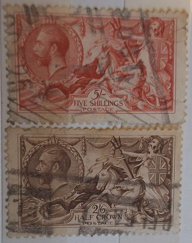 GB 1913 King George V 2 Used stamps 2/6  and 5/-