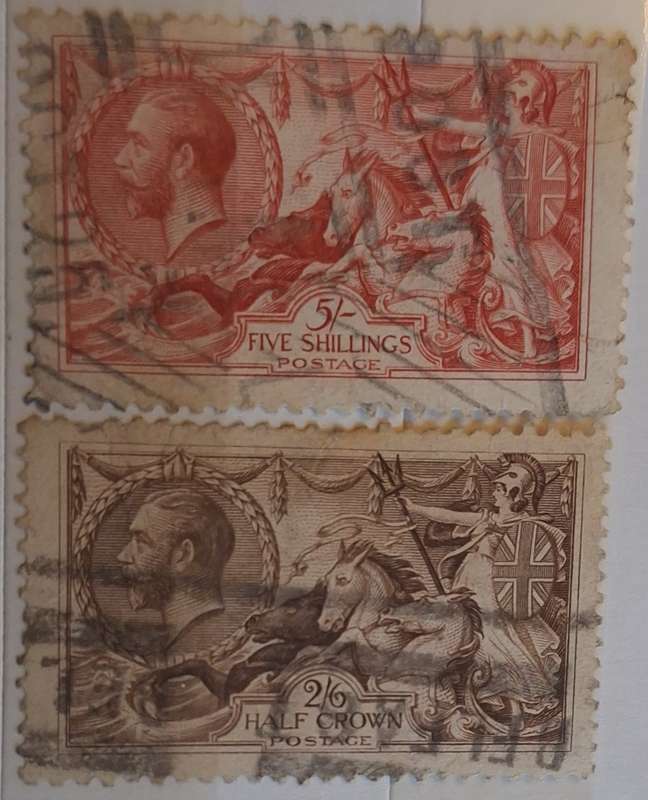 GB 1913 King George V 2 Used stamps 2/6  and 5/-