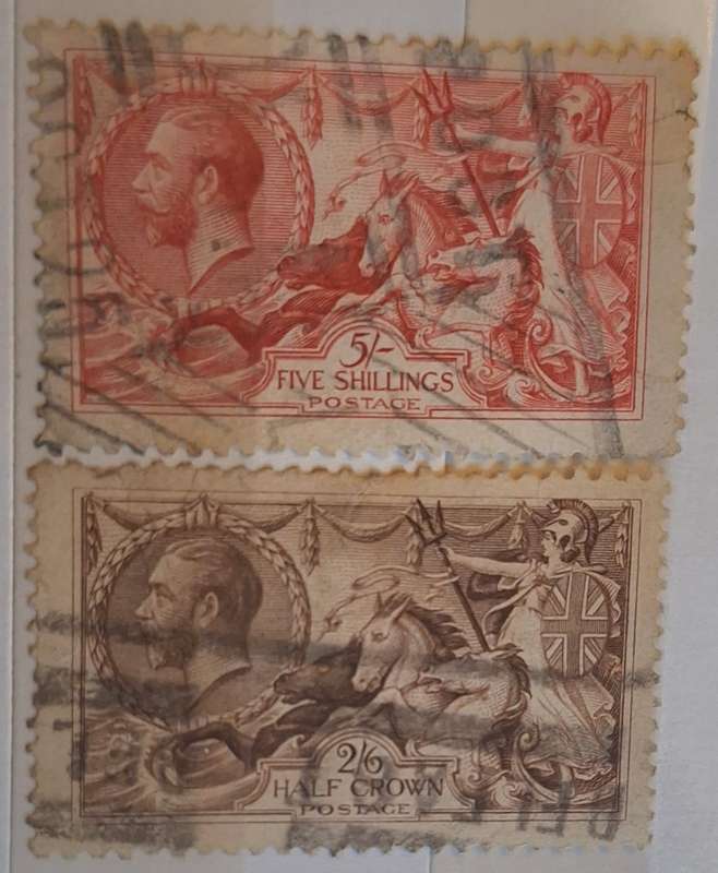GB 1913 King George V 2 Used stamps 2/6  and 5/-