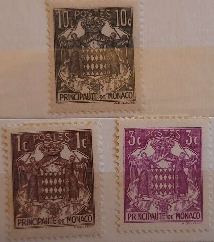 Monaco  1937 Grimaldi Family Coat Of Arms 3 Unused hinged stamps