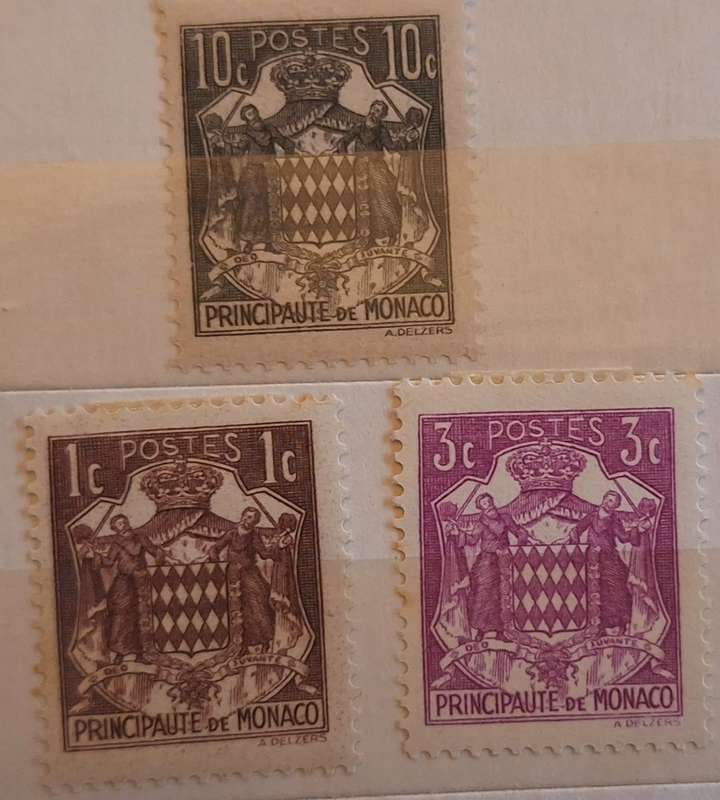 Monaco  1937 Grimaldi Family Coat Of Arms 3 Unused hinged stamps