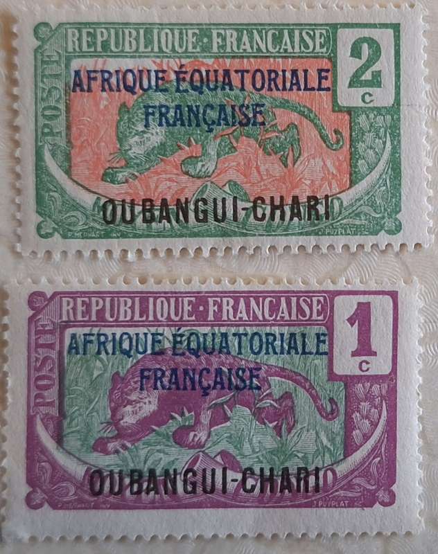 French Ubangui-Shari 1924 Overprints 2 Unused Hinged stamps