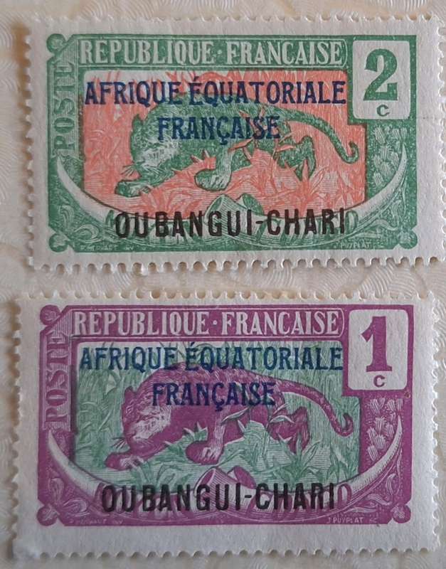 French Ubangui-Shari 1924 Overprints 2 Unused Hinged stamps