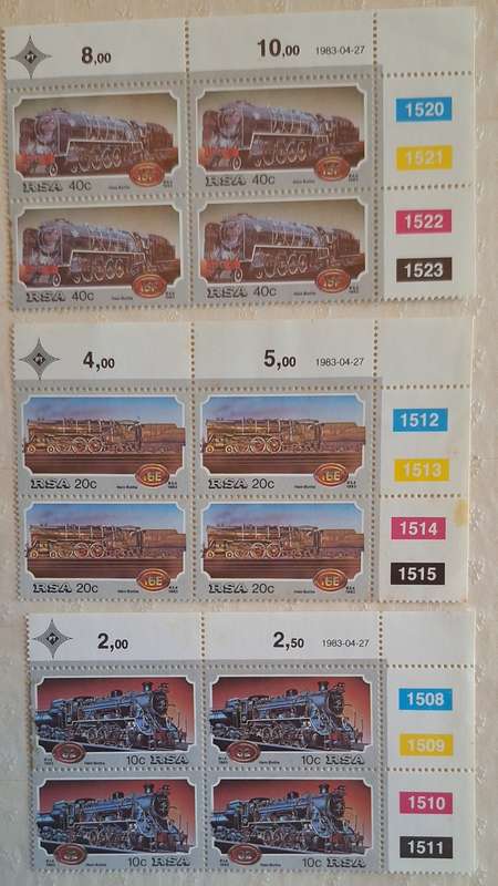 South Africa 1983 Steam Railway Locomotives 3 Mint control blocks