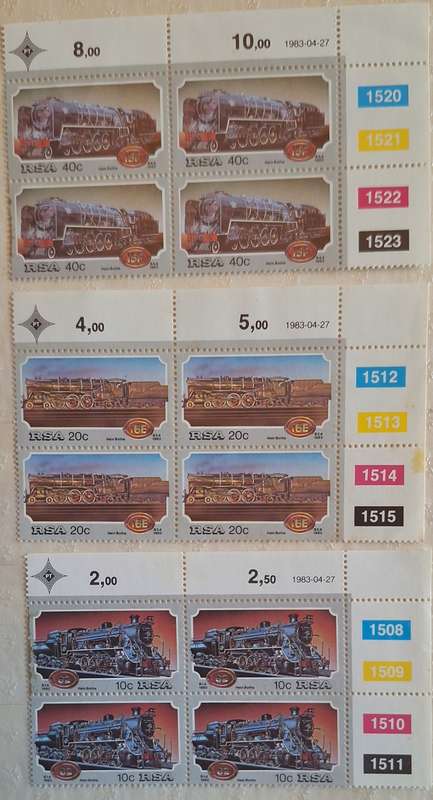 South Africa 1983 Steam Railway Locomotives 3 Mint control blocks