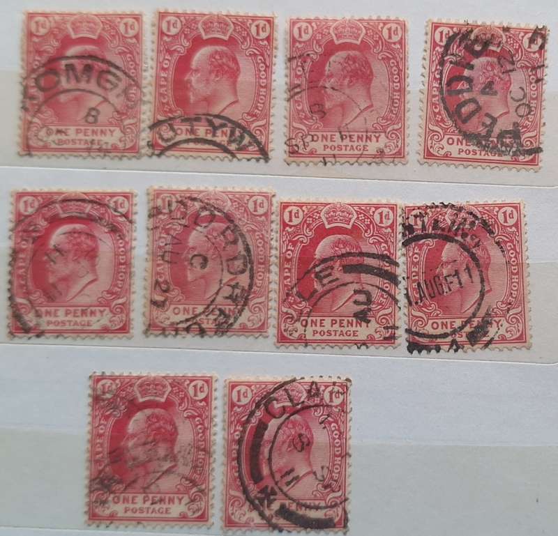 Cape of Good Hope 1902 Edward VII One penny Lot of 10 Used stamps