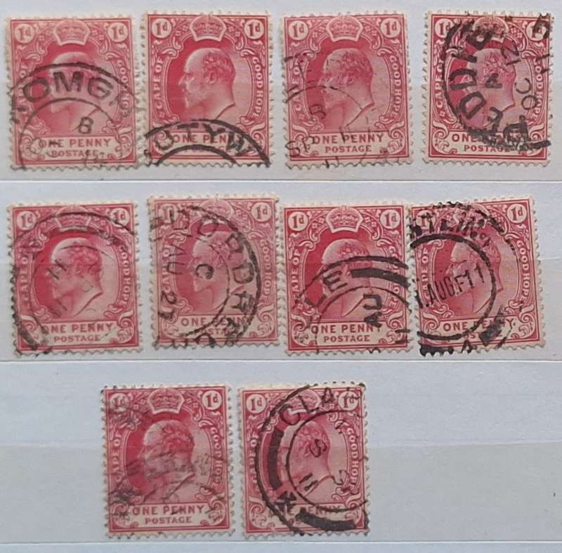 Cape of Good Hope 1902 Edward VII One penny Lot of 10 Used stamps