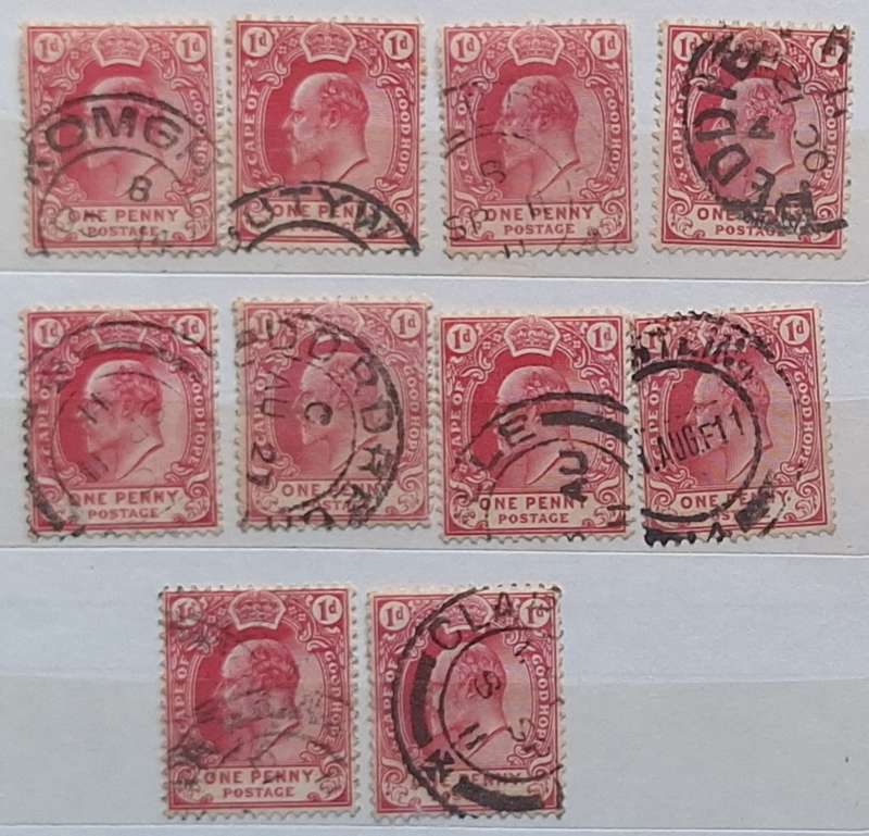 Cape of Good Hope 1902 Edward VII One penny Lot of 10 Used stamps