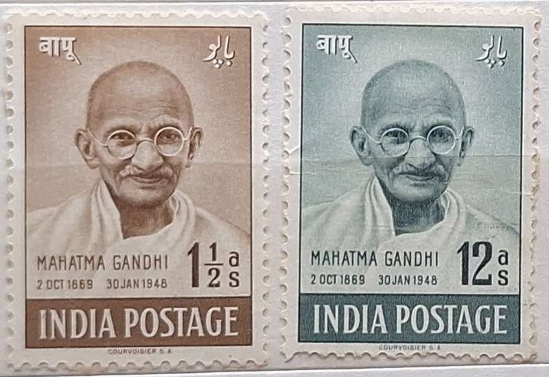 India 1948 Gandhi 2 Mint stamps