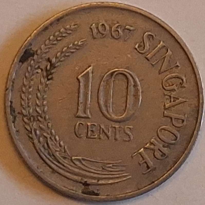 Singapore 1967 10 cents  Copper-nickel