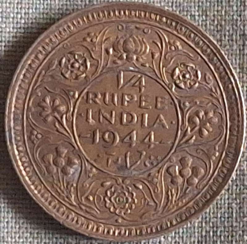 INDIA 1944 B George VI 1/4 Rupee Silver