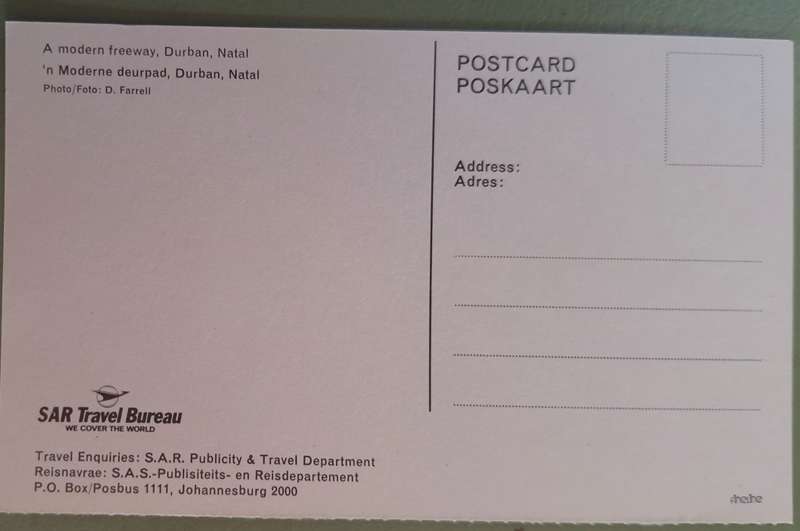 SAR Travel Bureau SAS-Reisburo Post Card of Durban Freeway