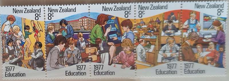 New Zealand 1977 Education Joined Strip of 5 Unused Hinged stamps